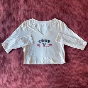True Religion 2002 appliqué long sleeve crop top t shirt